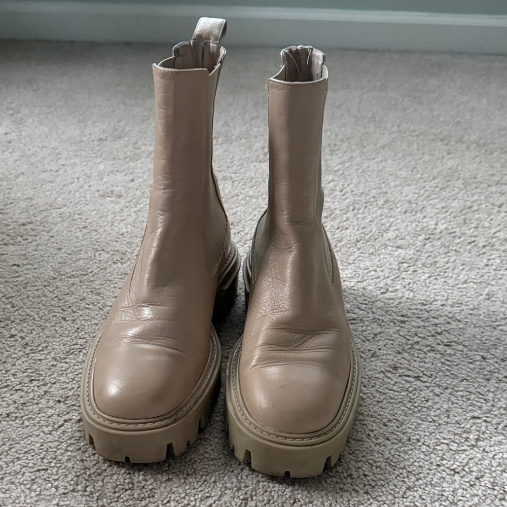 Zara Leather Boots Ecru Ivory Track Soles Chelsea EU36 Chunky Sole Boots - Picture 14 of 14